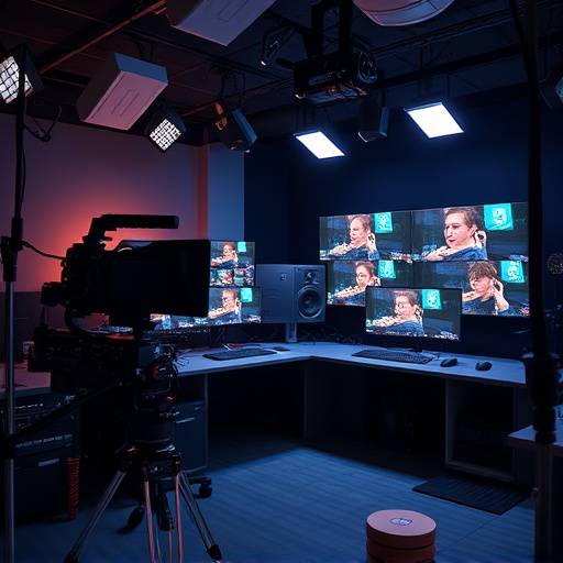 Edición de vídeo en una sala de postproducción profesional.
