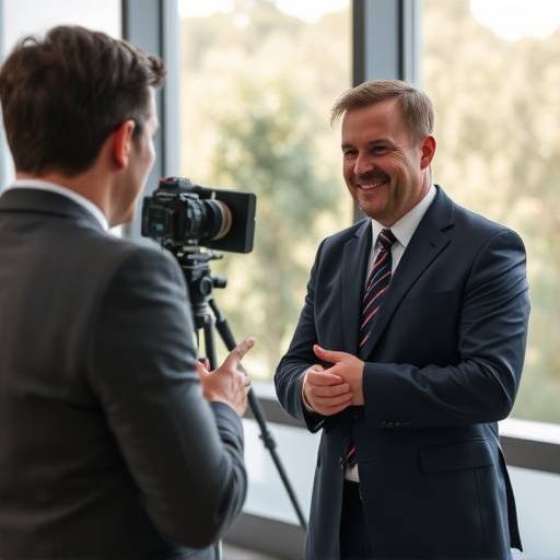 Entrevista corporativa grabada en un entorno profesional.
